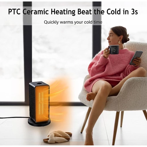 Hordozható elektromos hősugárzó ventilátorral 1200W PTC kerámia technológiával - fekete (CH23-299)