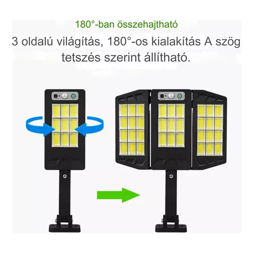 Napelemes Mozgásérzékelős COB kültéri lámpa távirányítóval - fekete (HS-V97)