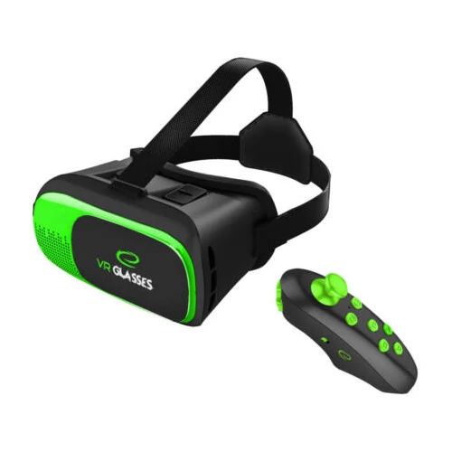 VR Case 3D VR szemüveg okostelefonokhoz aszférikus lencsékkel Bluetooth távirányítóval - fekete/zöld