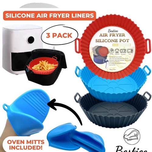 Légsütő szilikon bélés készlet 3db + ajándék 3db szilikon alátét - 22 cm - Fekete-Szürke-Kék