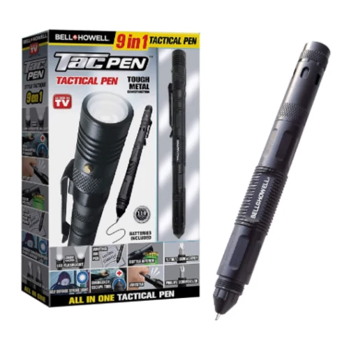 Tac Pen taktikai multifunkciós túlélő szerszám, zseblámpa - fekete (MS-163)