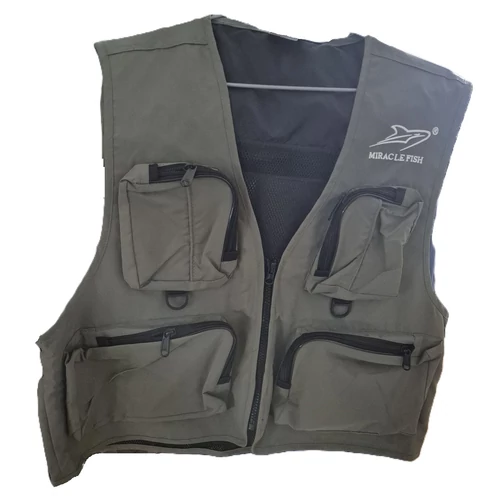 Miracle Fish horgász mellény hálós XL - zöld/szürke