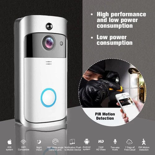 XSmart okos kapucsengő WiFi-s HD kamerával és kétirányú kommunikációval - ezüst (doorbell-v5)
